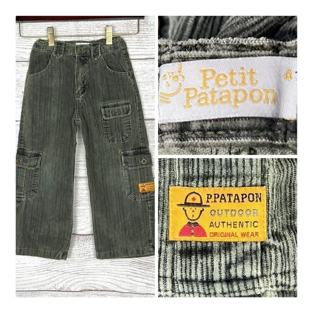 Petit Patapon Corduroy Cargo Pants Jeans Khaki Green size 4